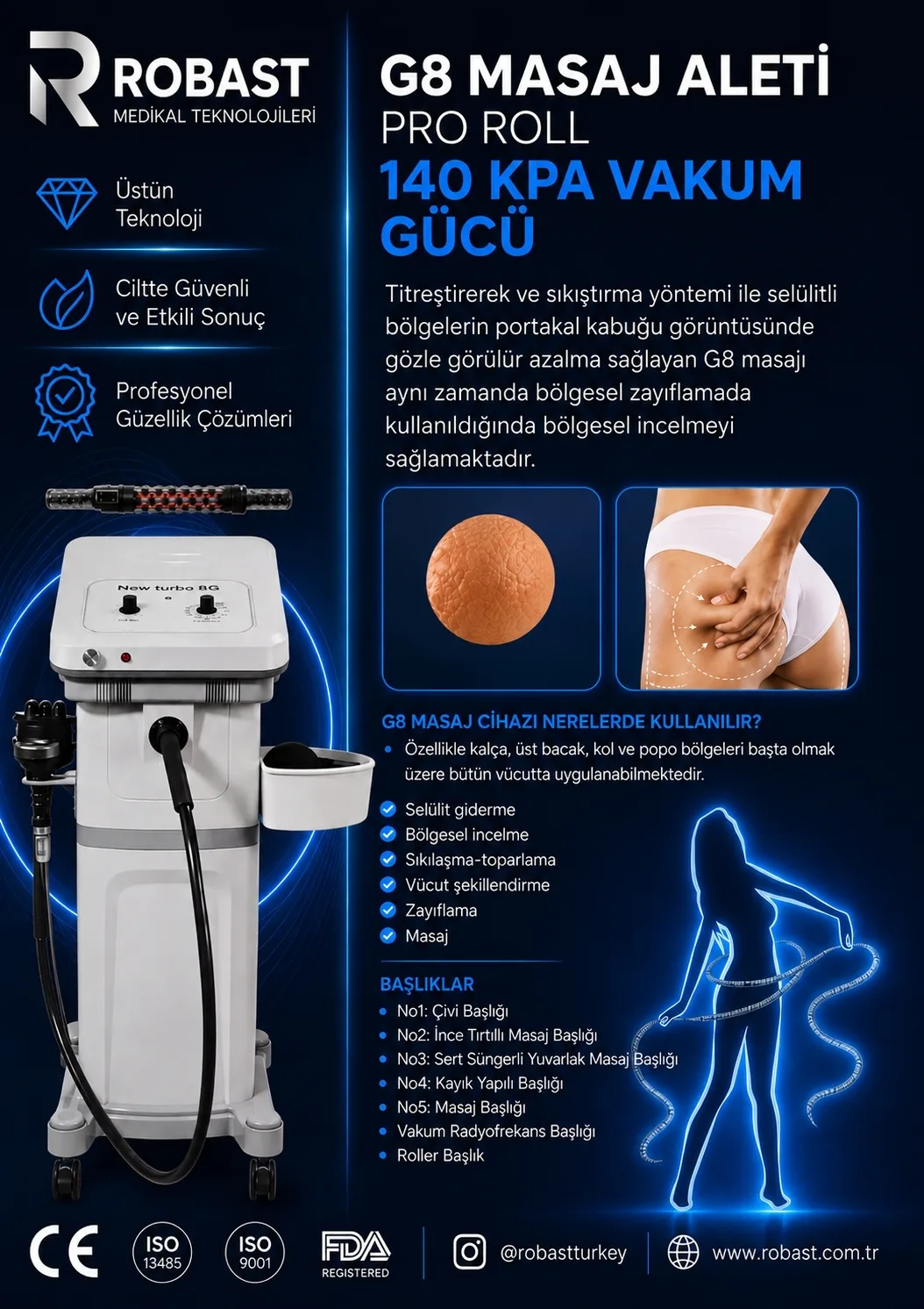 G8 Masaj Aleti - Pro Roll Versiyonu (140 KPA Vakum Gücü)