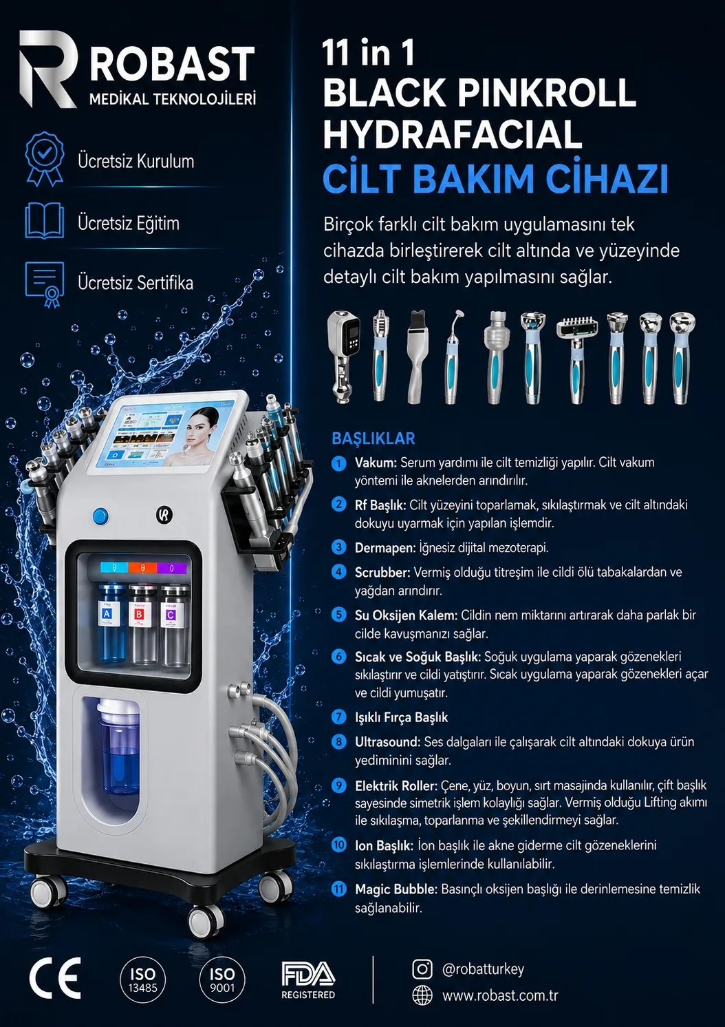 11 in 1 Hydrafacial Black Pinkroll Cilt Bakım Cihazı