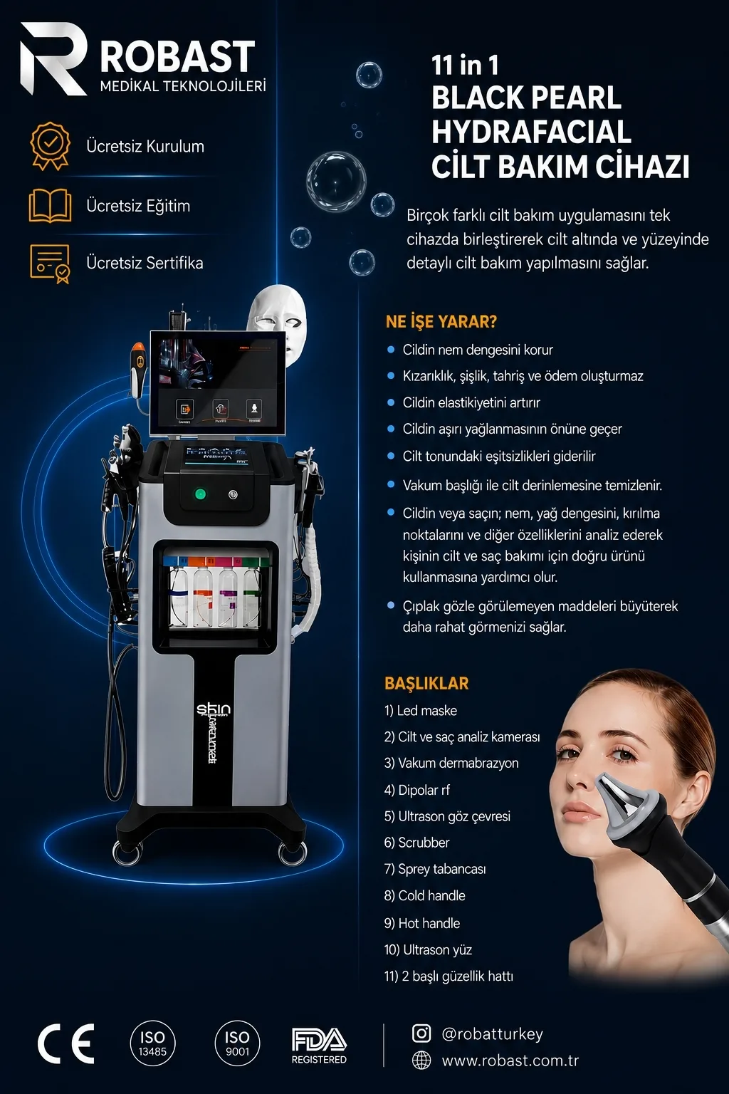 11 in 1 Hydrafacial Black Pearl Cilt Bakım Cihazı